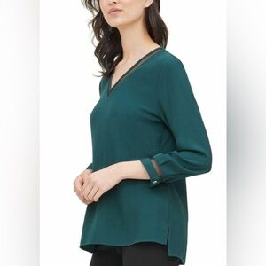 Calvin Klein Collection Teal V-Neck Blouse